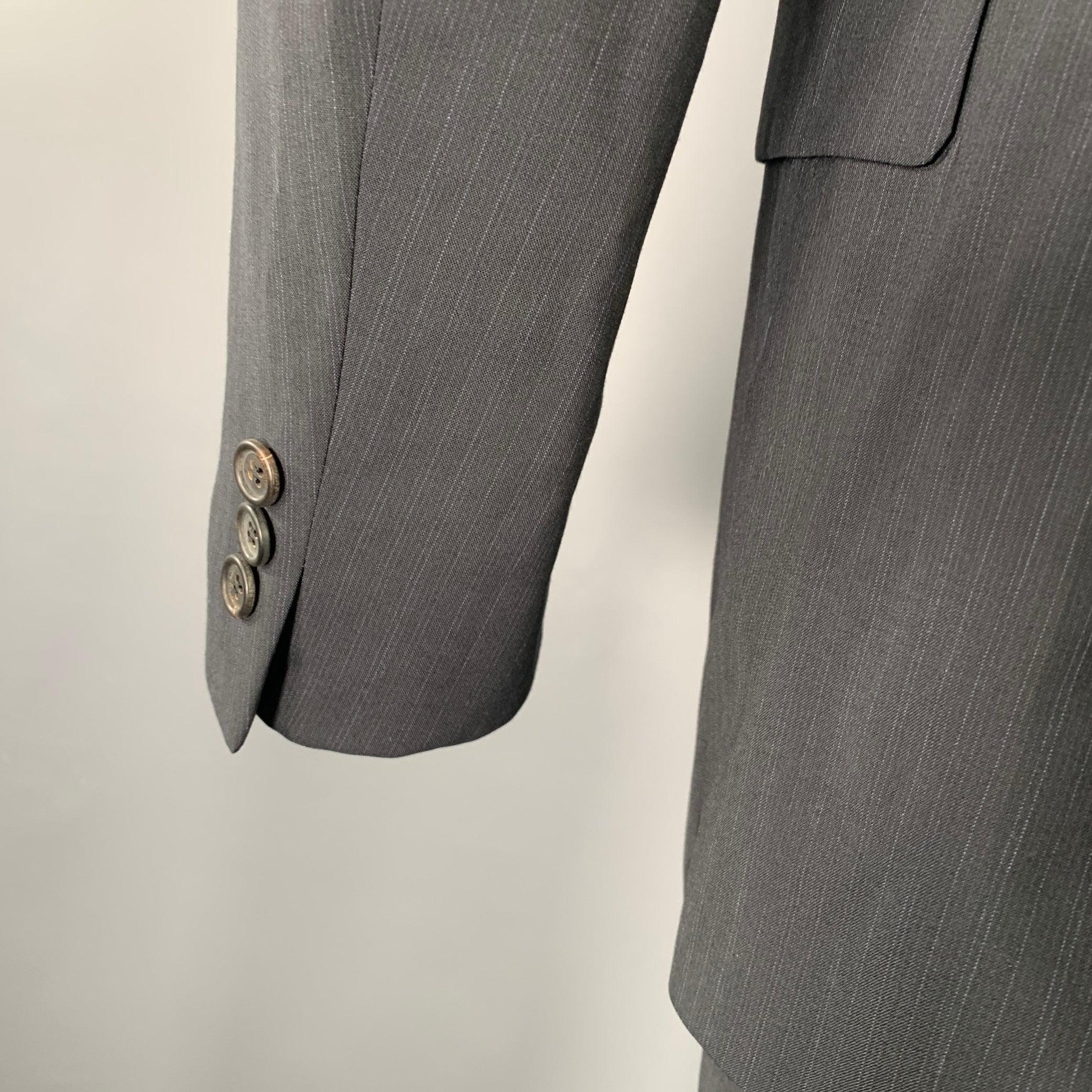 MIU MIU Taglia 38 Abito gessato nero blu in misto lana vergine con risvolto a tacca in vendita 2