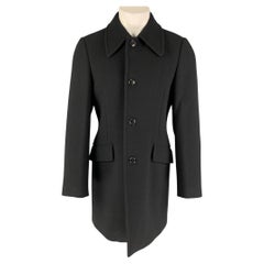 Manteau boutonné en laine et nylon noir MIU MIU, Taille 38