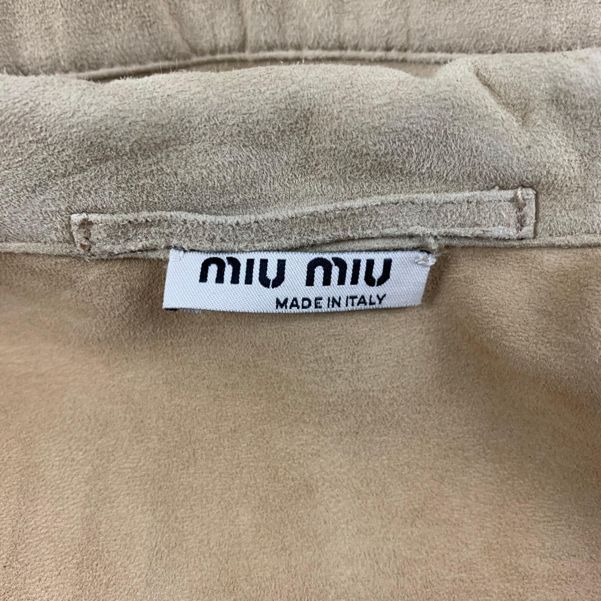 MIU MIU Size 4 Beige Suede Belted Jacket For Sale 2