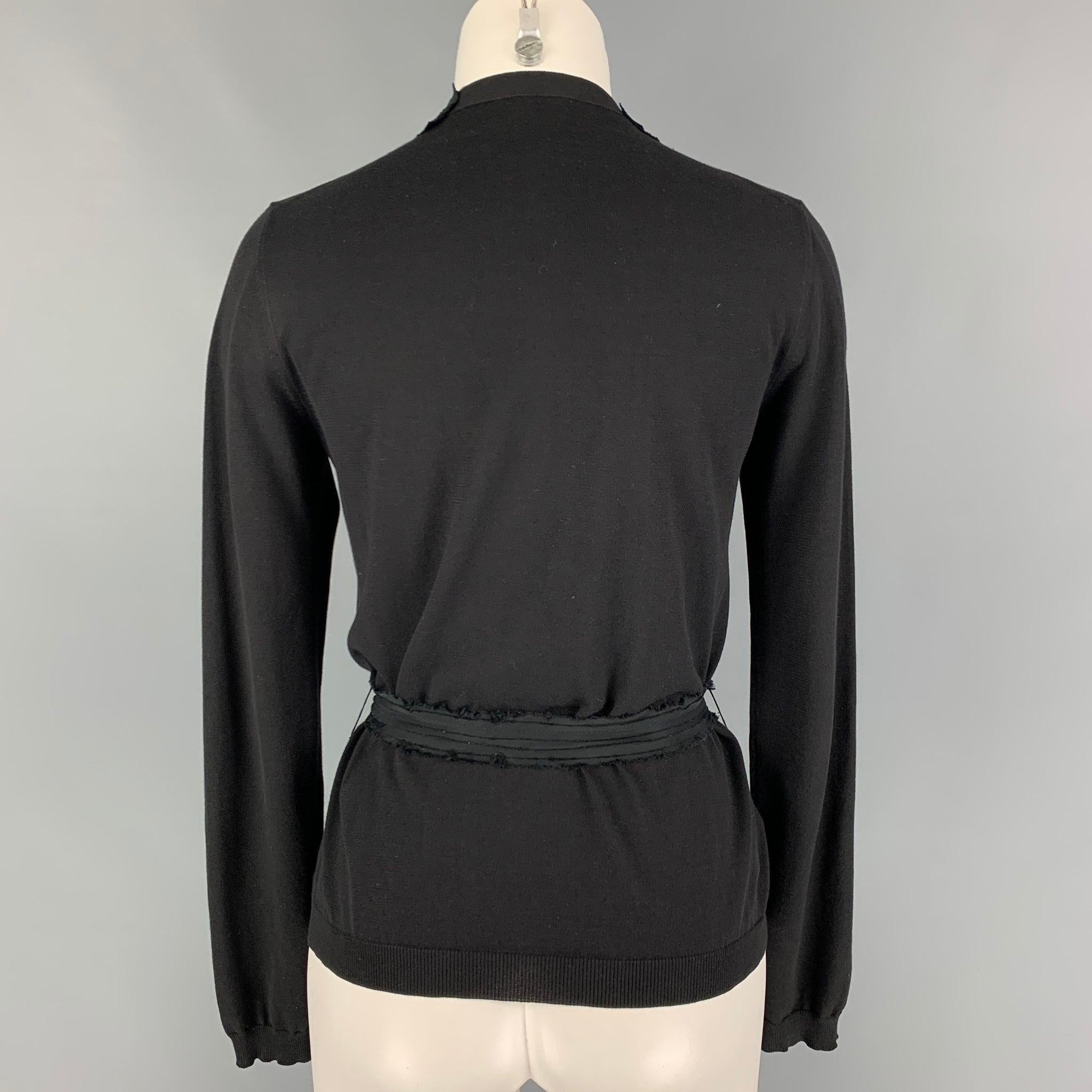 MIU MIU Size 4 Black Cotton Payette Sequin Belted Cardigan In Good Condition In San Francisco, CA