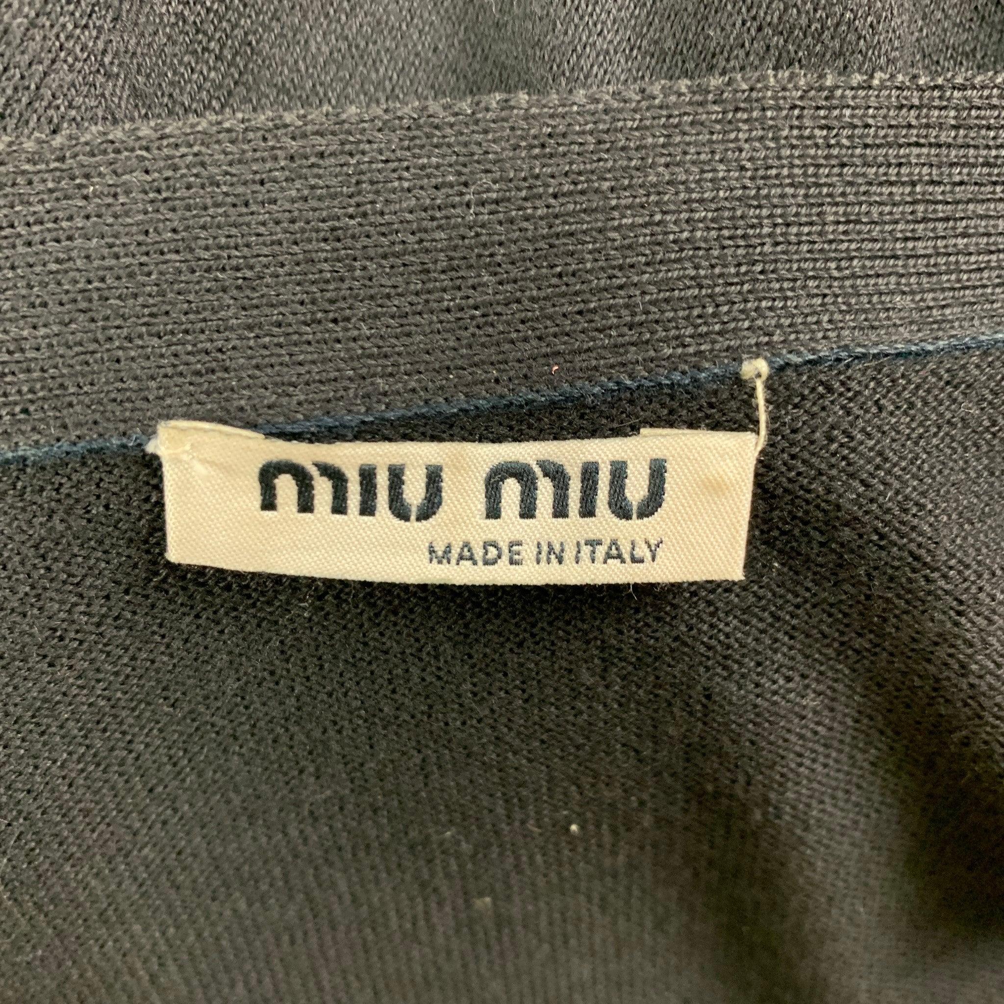 MIU MIU Size 4 Black Cotton Payette Sequin Belted Cardigan 1