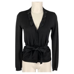 MIU MIU Size 4 Black Cotton Payette Sequin Belted Cardigan