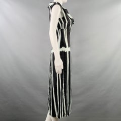 MIU MIU Size 4 Black Light Blue Silk Stripe Cowl Collar Dress