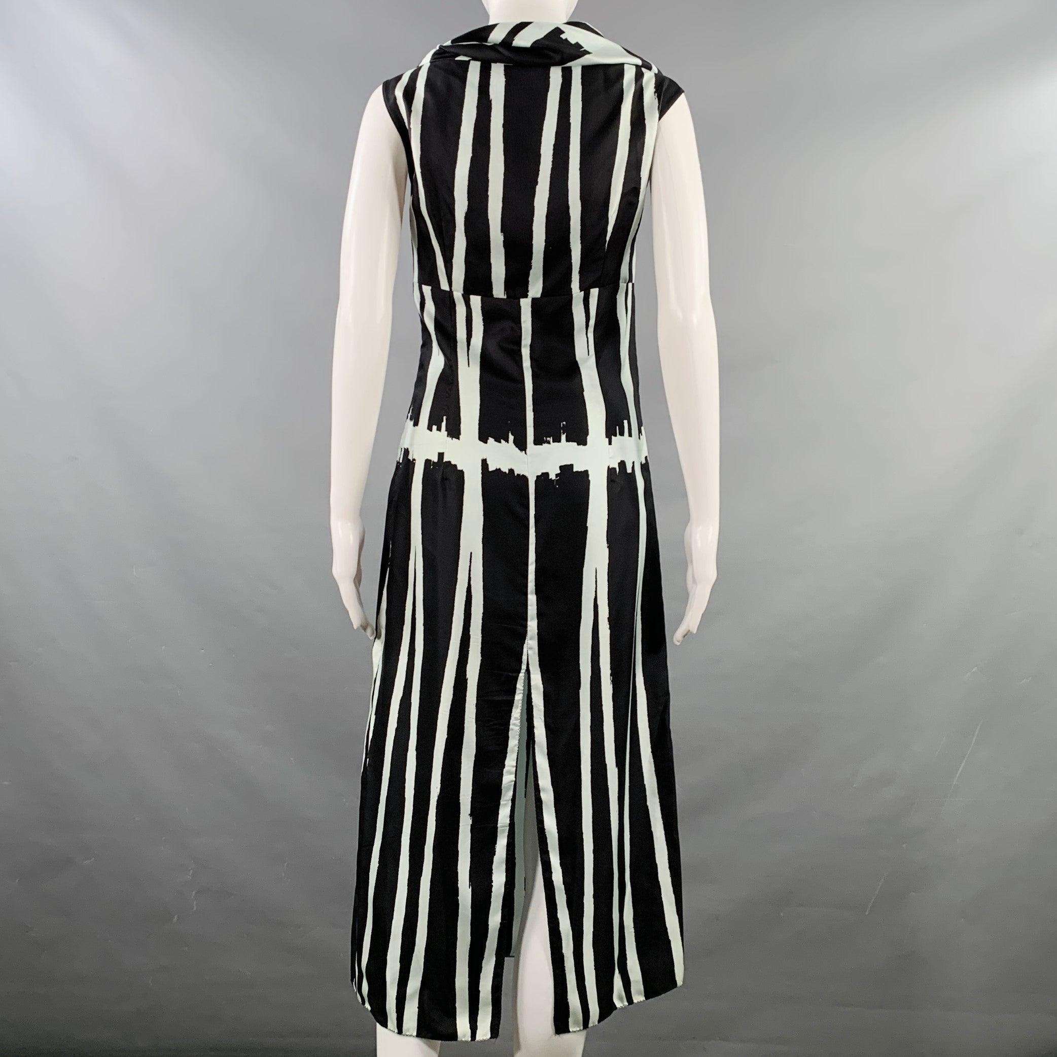 MIU MIU Size 4 Black Light Blue Silk Stripe Cowl Collar Dress In Good Condition For Sale In San Francisco, CA