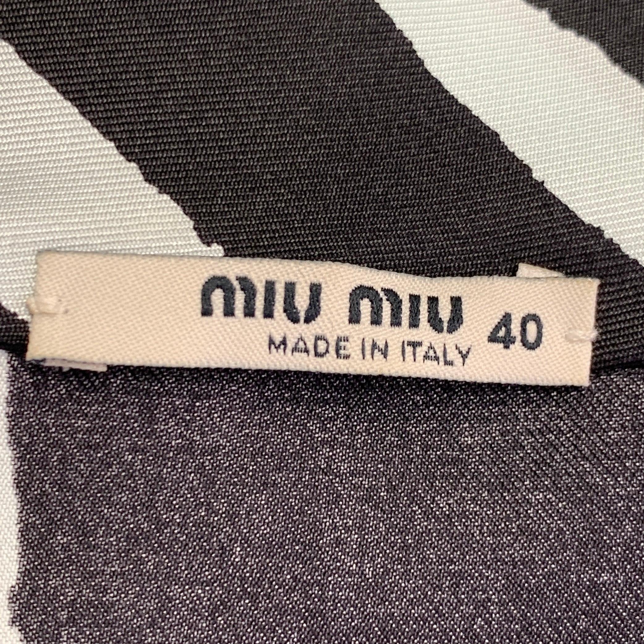 MIU MIU Size 4 Black Light Blue Silk Stripe Cowl Collar Dress For Sale 3