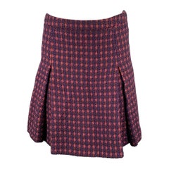 MIU MIU Size 4 Fuchsia Navy Virgin Wool Tweed Knee-Length Skirt