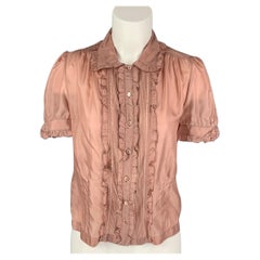 MIU Rosa geraffte Seidenbluse mit kurzen Ärmeln, Größe 4