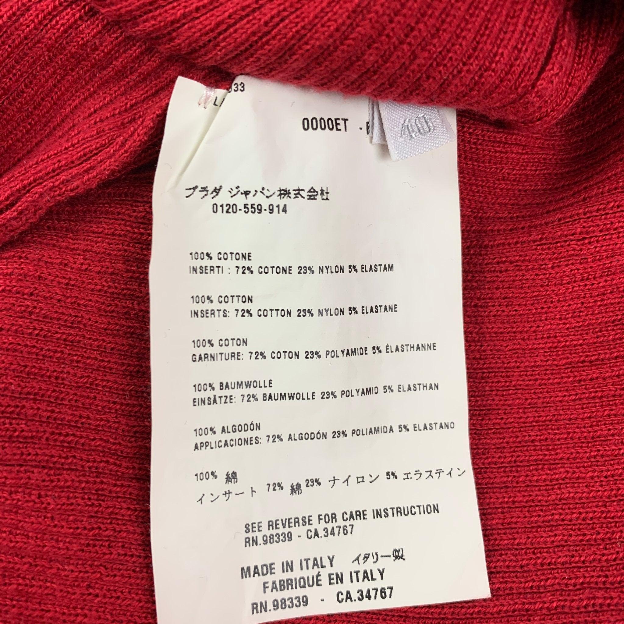 Women's MIU MIU Size 4 Red Cotton Belted Short Sleeve Cardigan