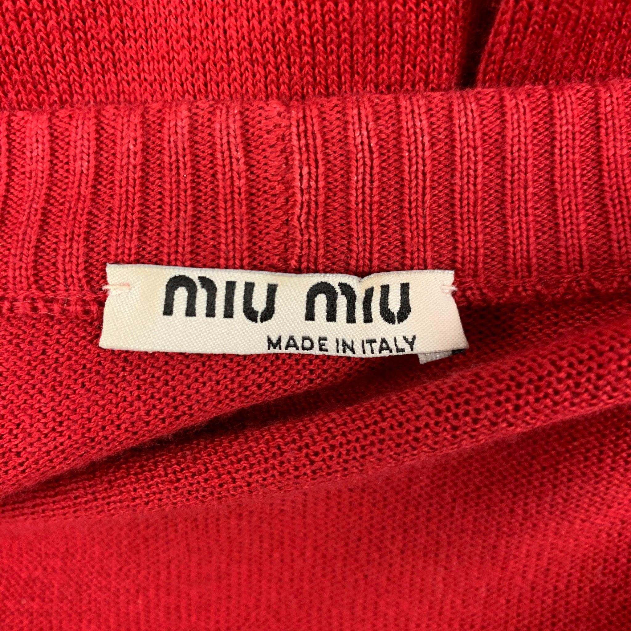 MIU MIU Size 4 Red Cotton Belted Short Sleeve Cardigan 1
