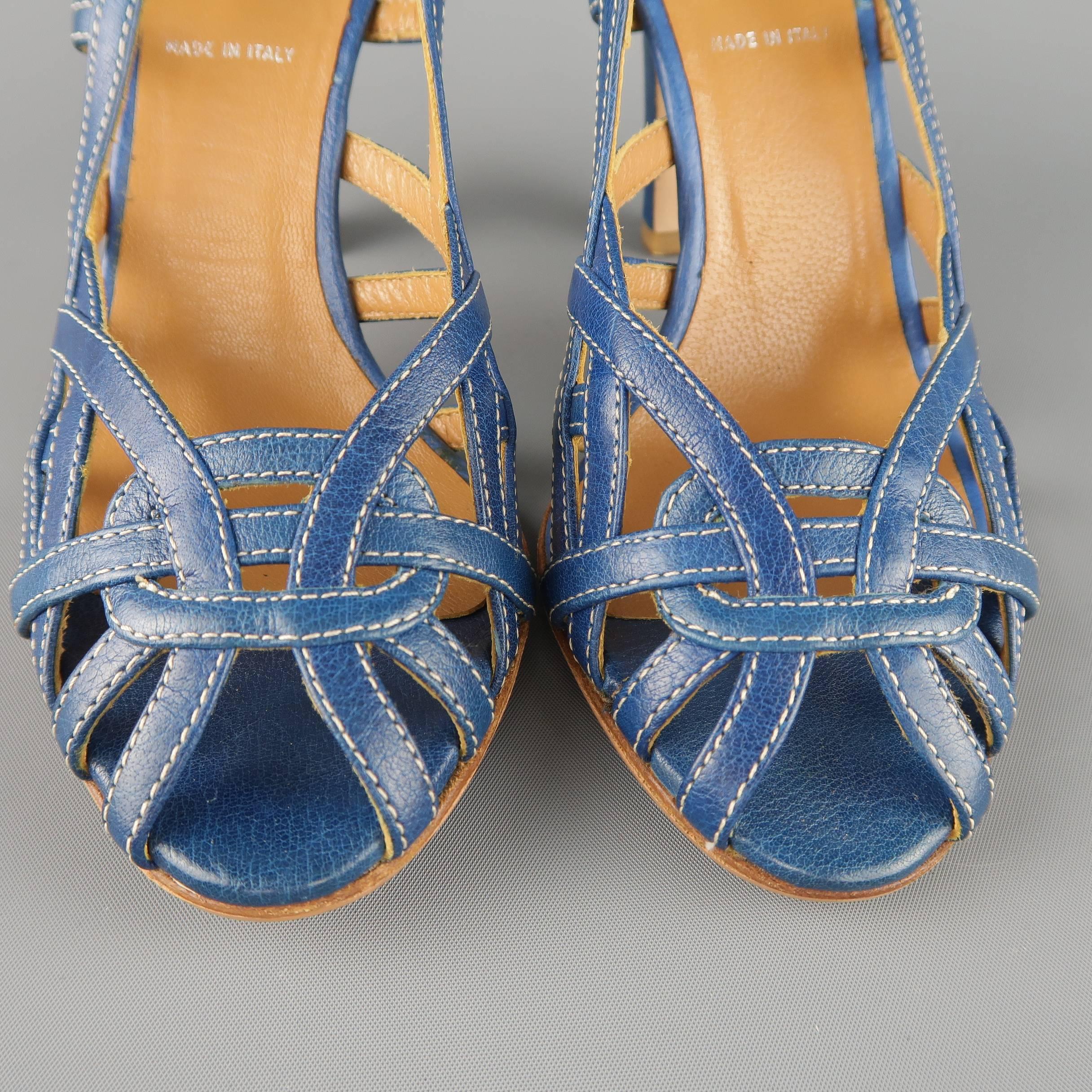 Gray MIU MIU Size 5 Blue Woven Cutout Leather Peep Toe Pumps