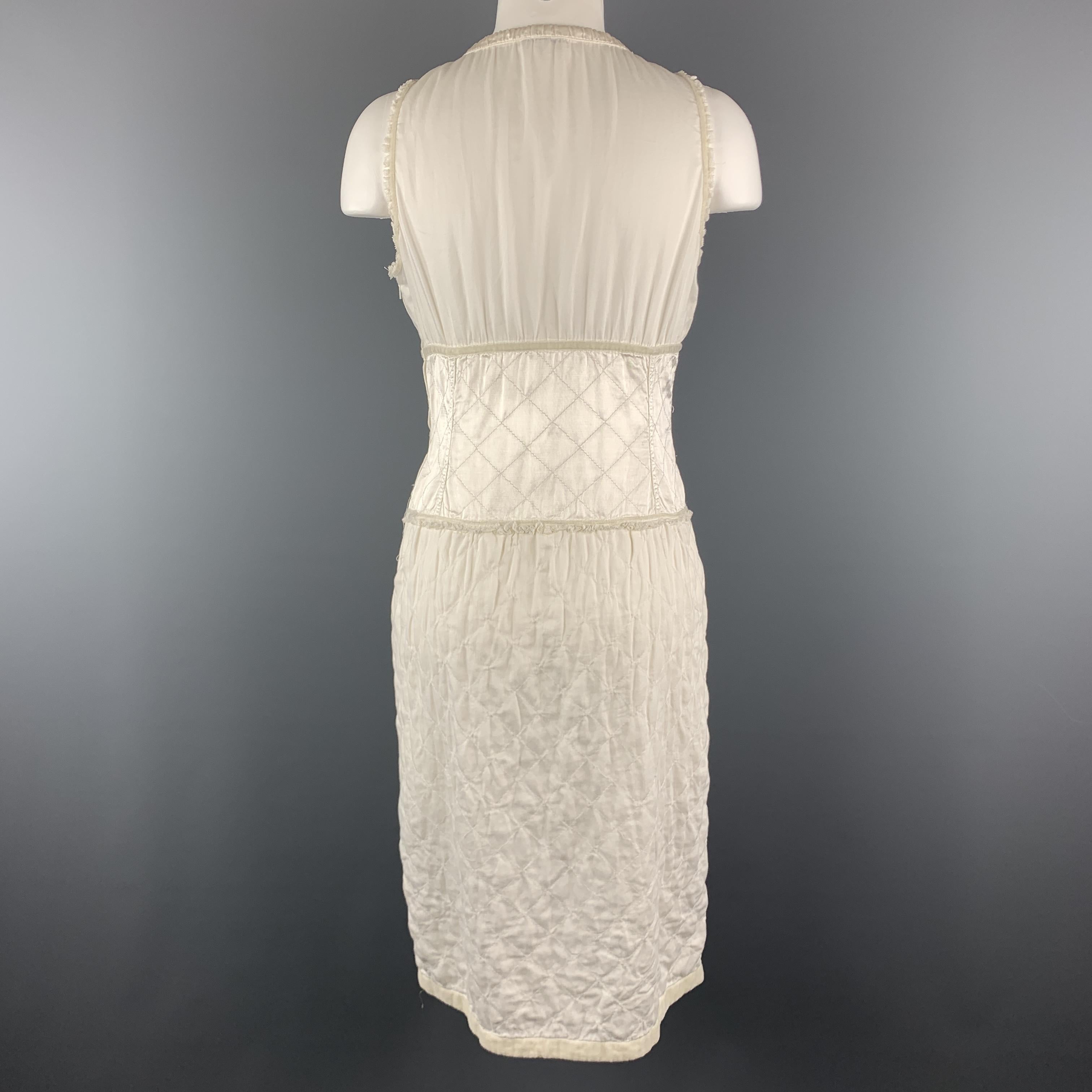 MIU MIU Size 6 White Cotton Quilted Mixed fabrics Sleeveless Dress In Good Condition In San Francisco, CA