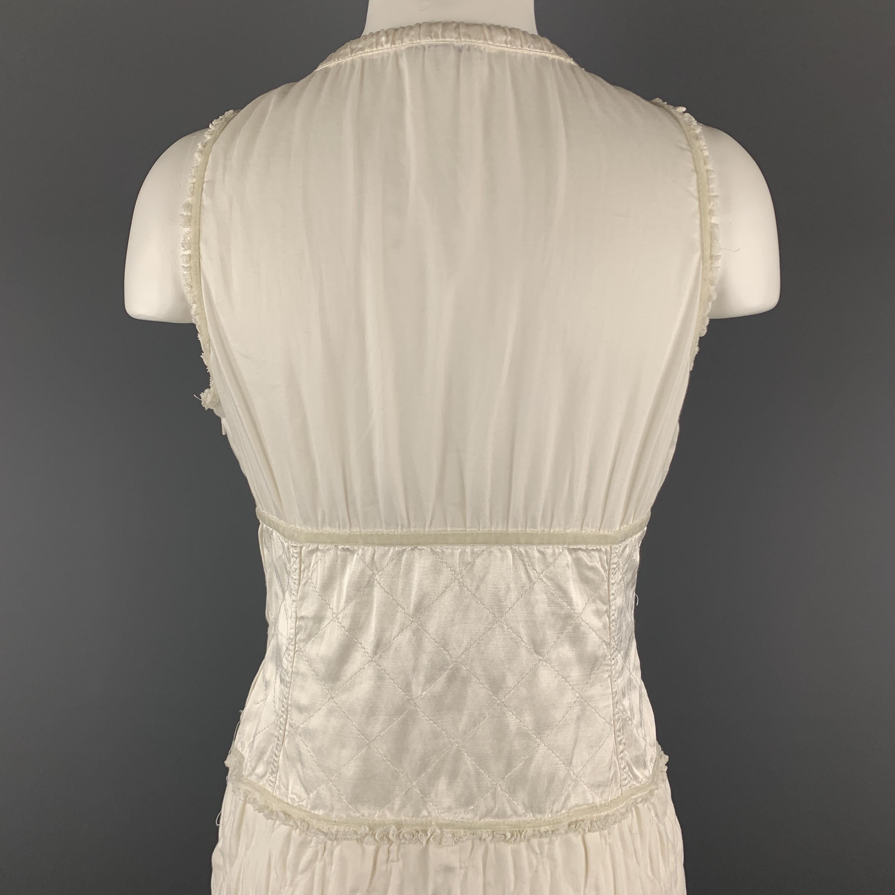 Women's MIU MIU Size 6 White Cotton Quilted Mixed fabrics Sleeveless Dress