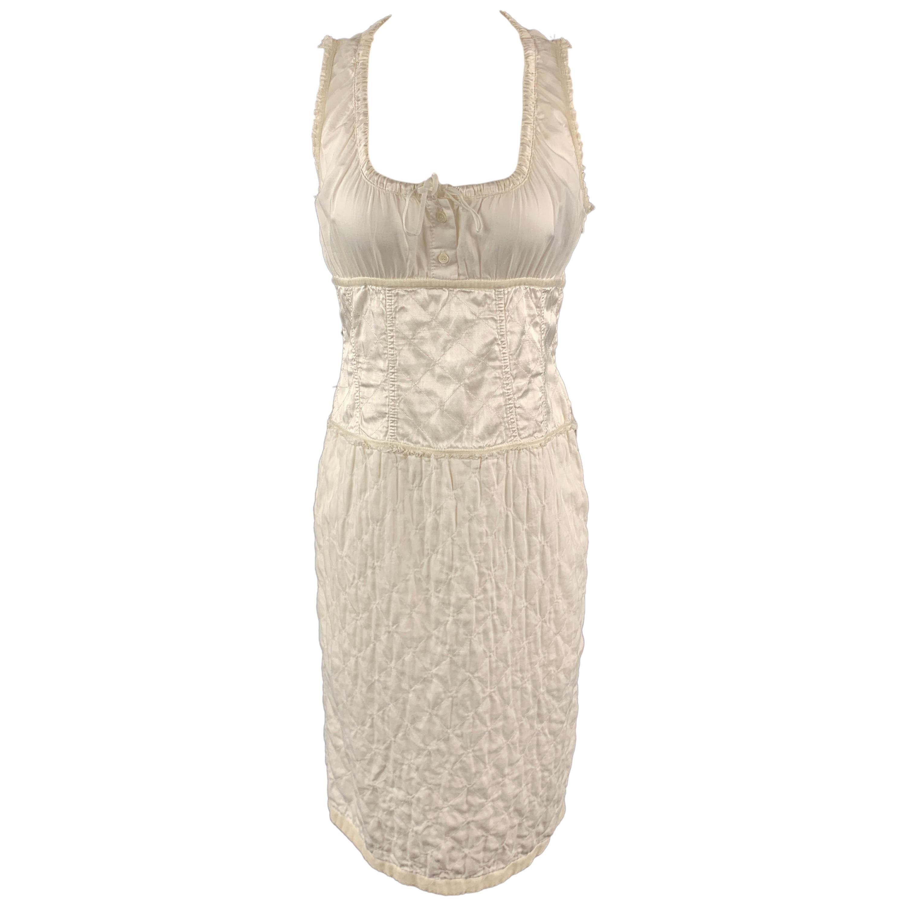 MIU MIU Size 6 White Cotton Quilted Mixed fabrics Sleeveless Dress
