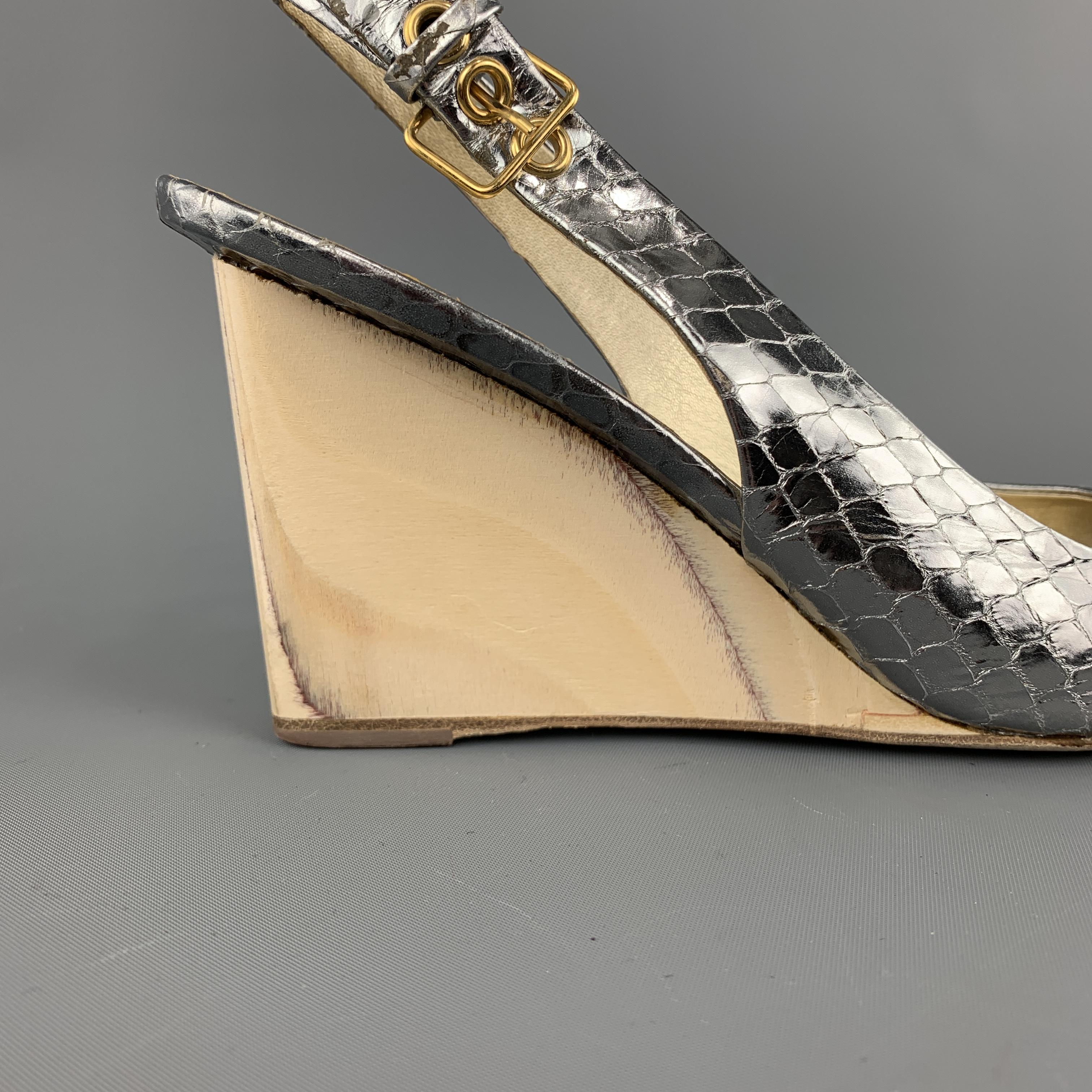 silver slingback wedge