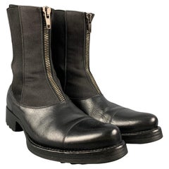 MIU MIU Size 7.5 Black Mixed Materials Canvas Cap Toe Boots