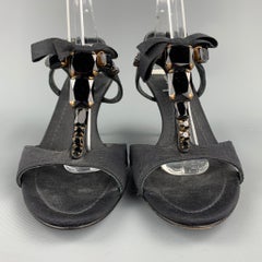 MIU MIU Size 7.5 Black Rhinestone Strappy Sandals