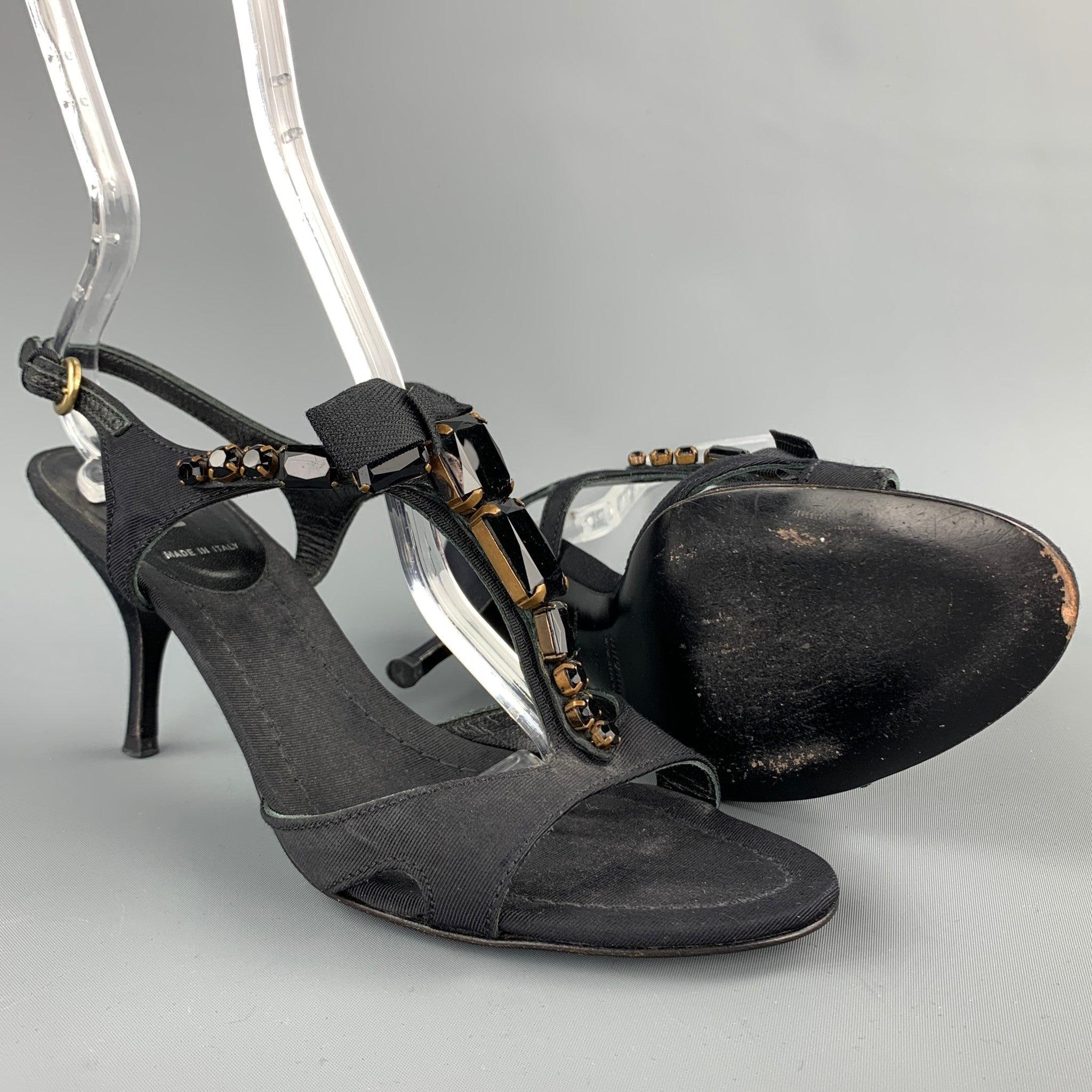 Women's MIU MIU Size 7.5 Black Rhinestone Strappy Sandals For Sale