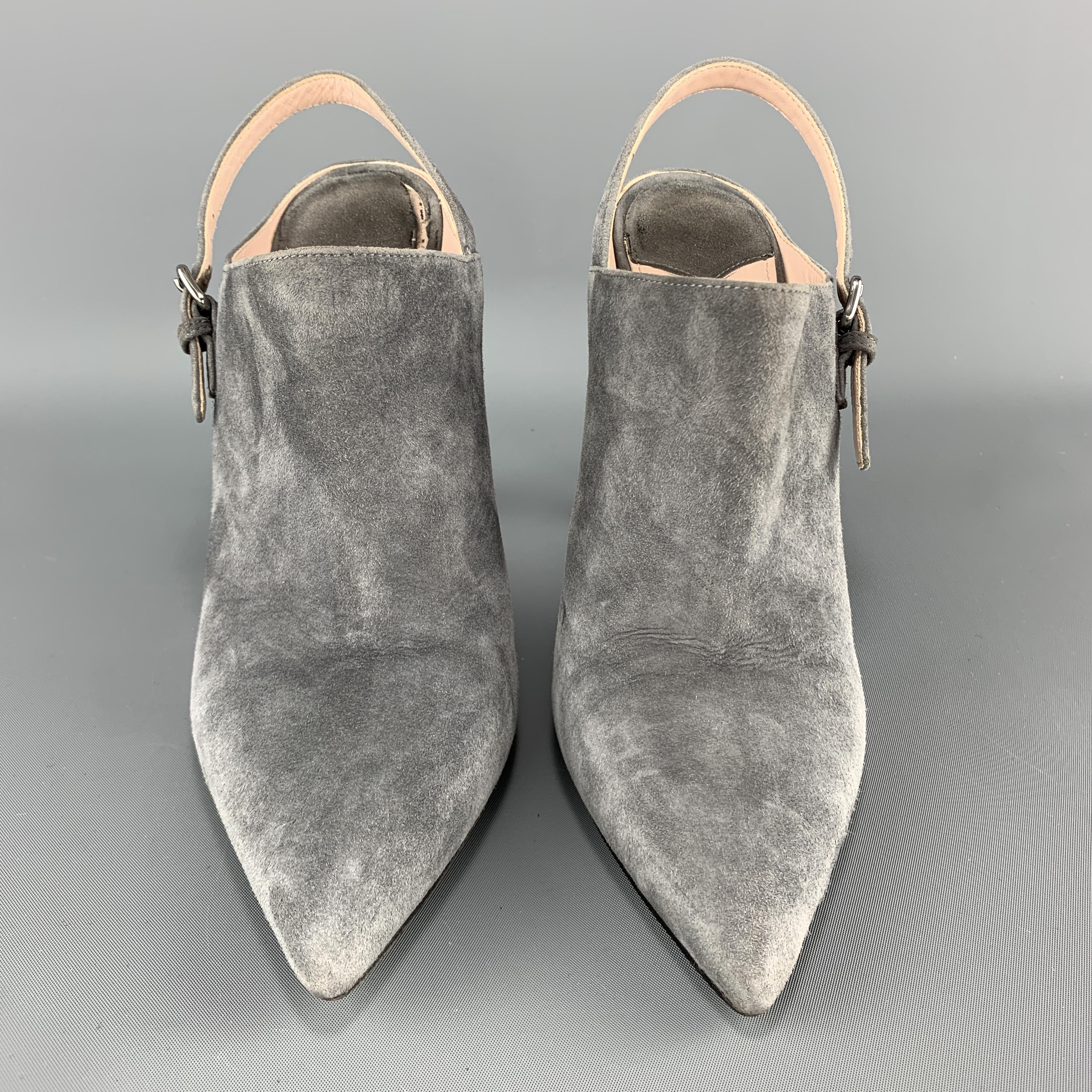 MIU MIU Size 7.5 Grey Suede Sling Back Mule Booties In Good Condition In San Francisco, CA