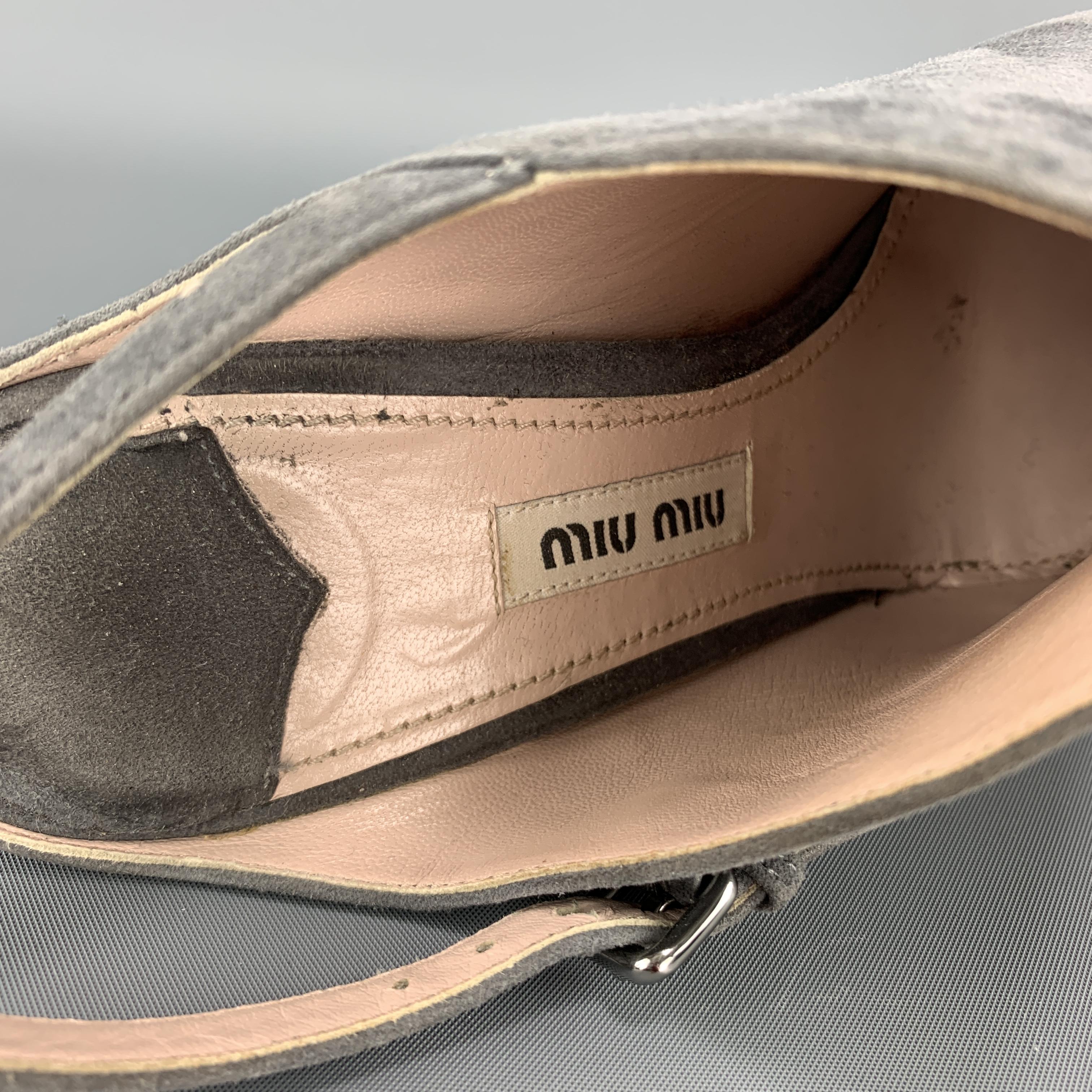 Women's MIU MIU Size 7.5 Grey Suede Sling Back Mule Booties