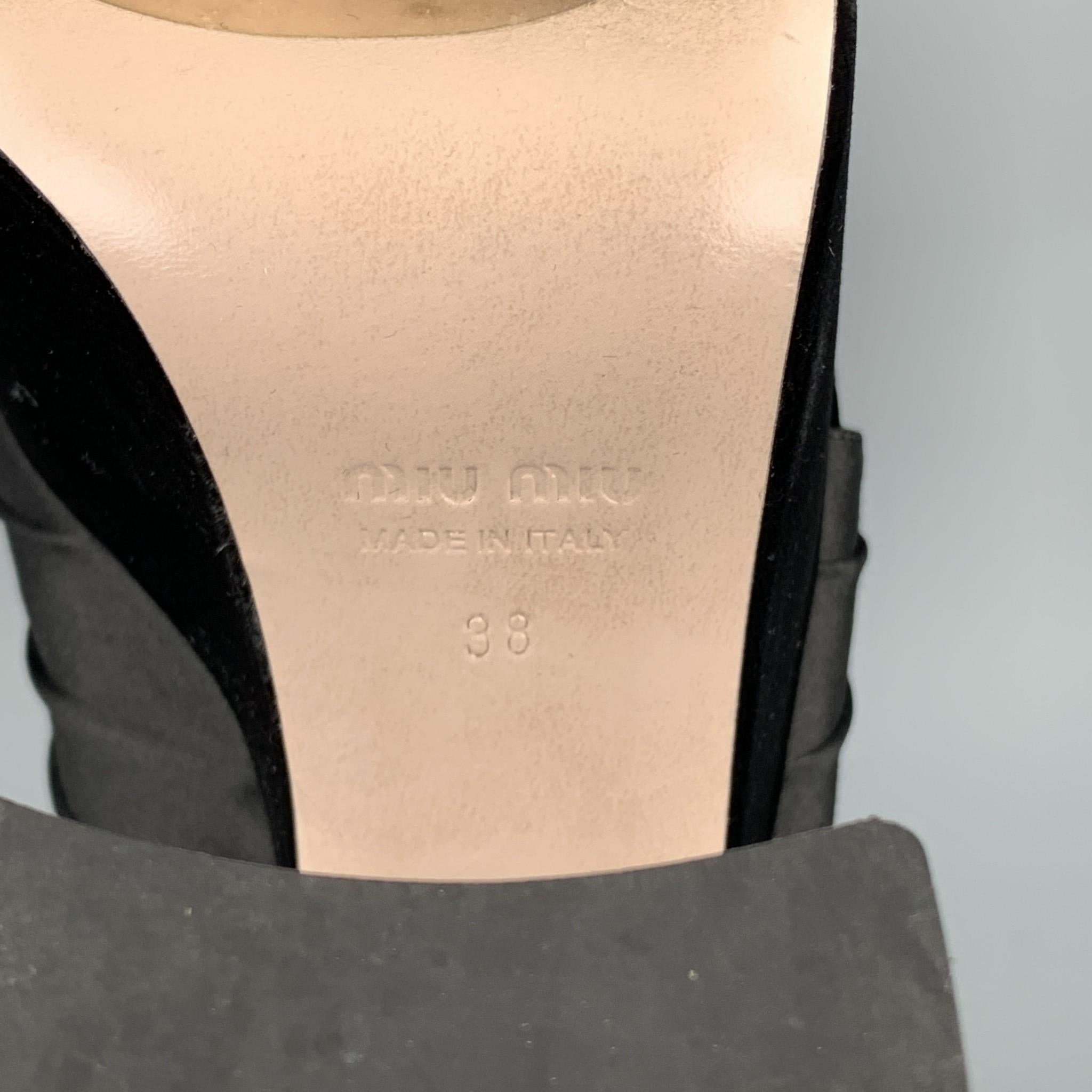 MIU MIU Size 8 Black Satin Chunky Heel Platform Sandals In Good Condition In San Francisco, CA