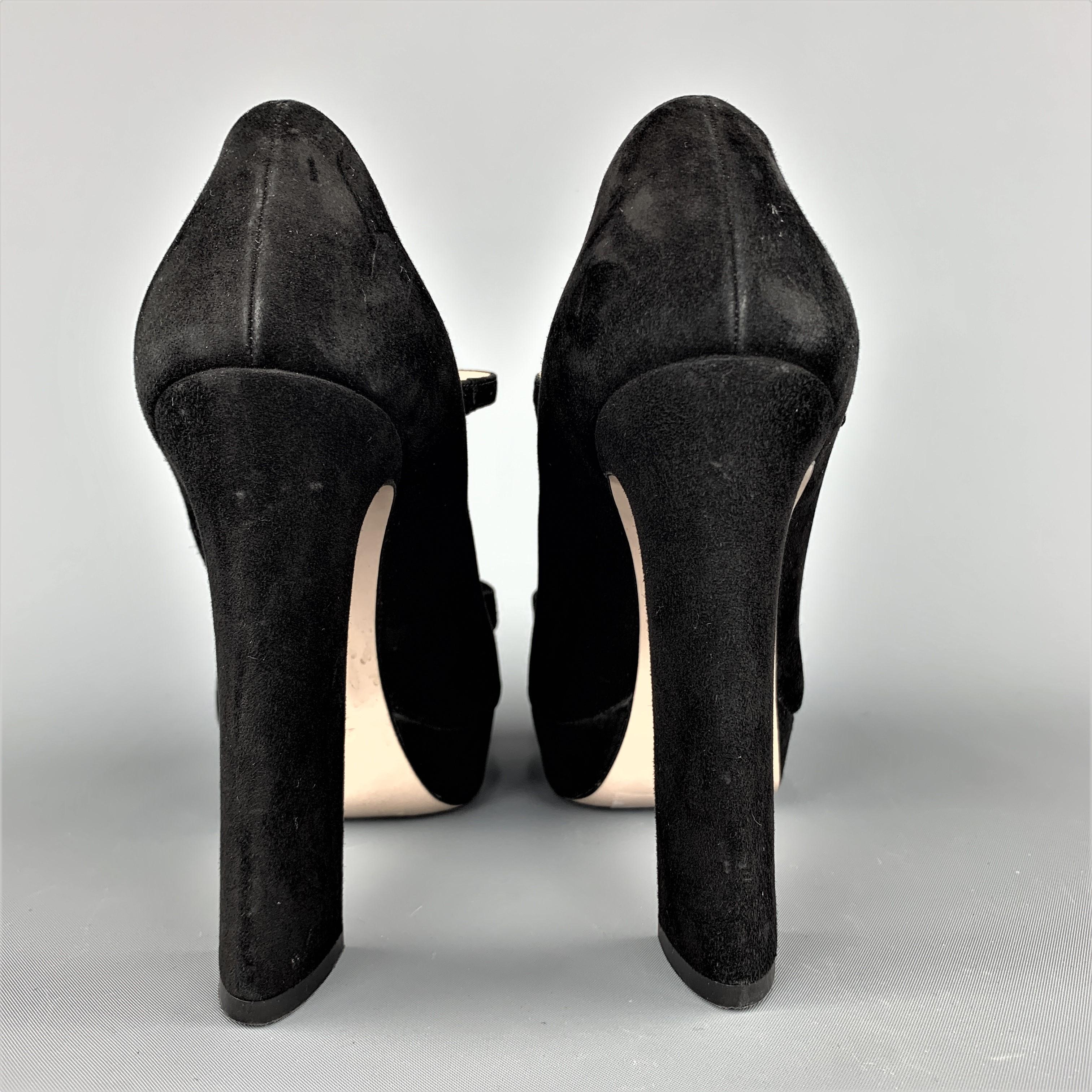 MIU MIU Size 8 Black Suede Platform Chunky Bow Mary Jane Sandals In Good Condition In San Francisco, CA