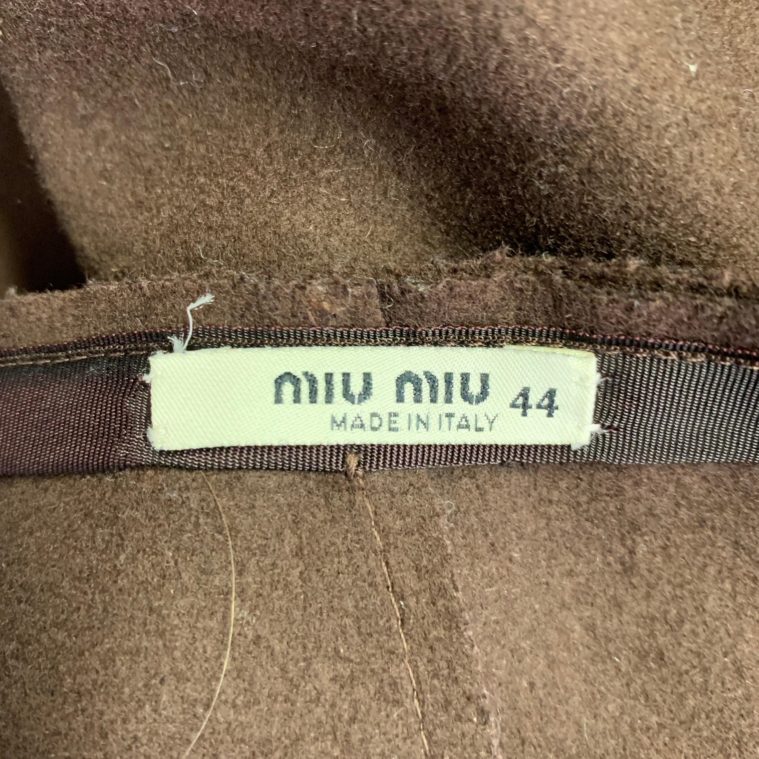 MIU MIU Taglia 8 Abito con gonna a pieghe in lana e nylon marrone in vendita 5