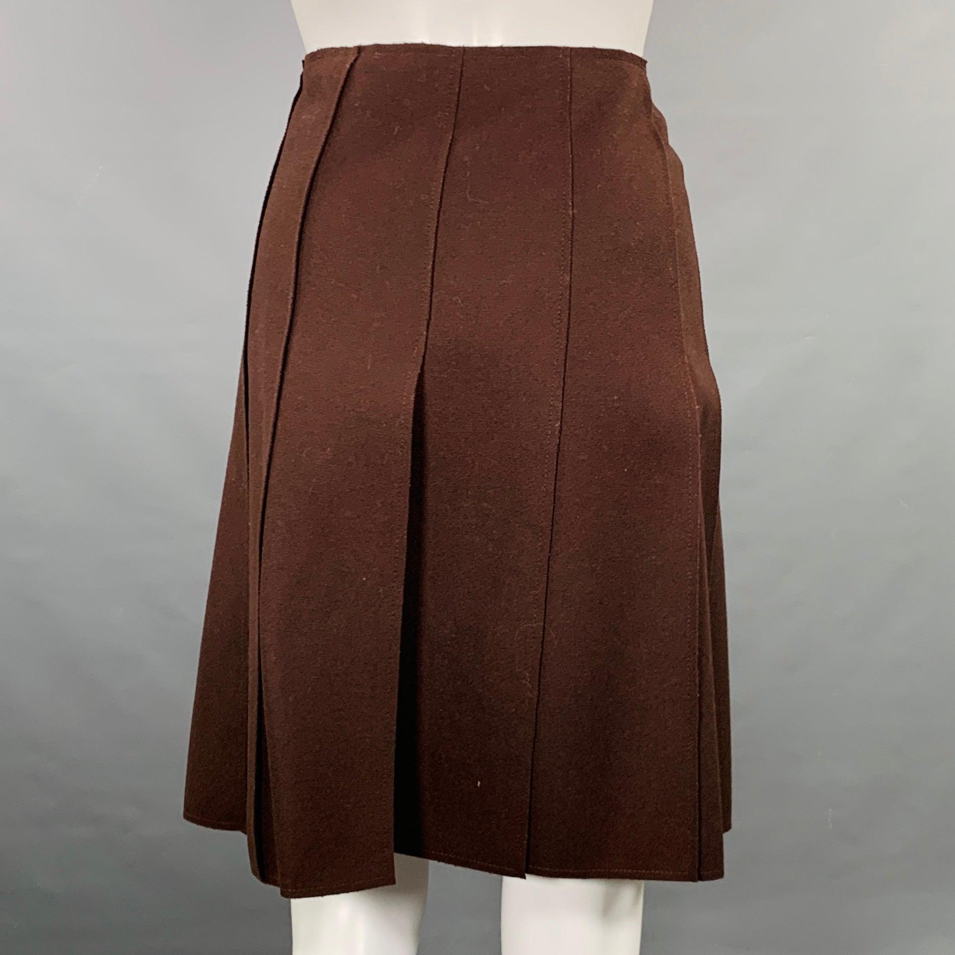 MIU MIU Taglia 8 Abito con gonna a pieghe in lana e nylon marrone in vendita 1