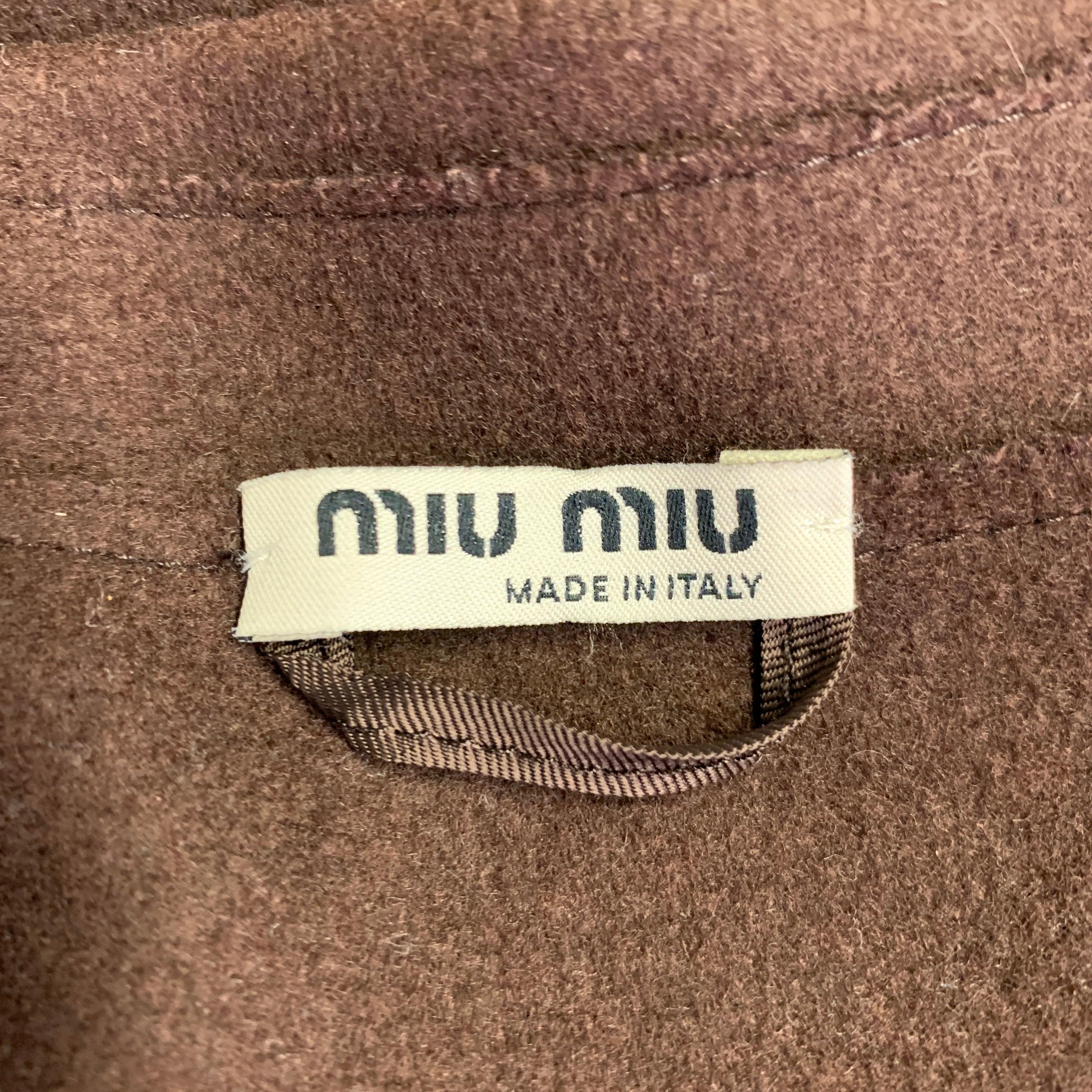 MIU MIU Taglia 8 Abito con gonna a pieghe in lana e nylon marrone in vendita 2
