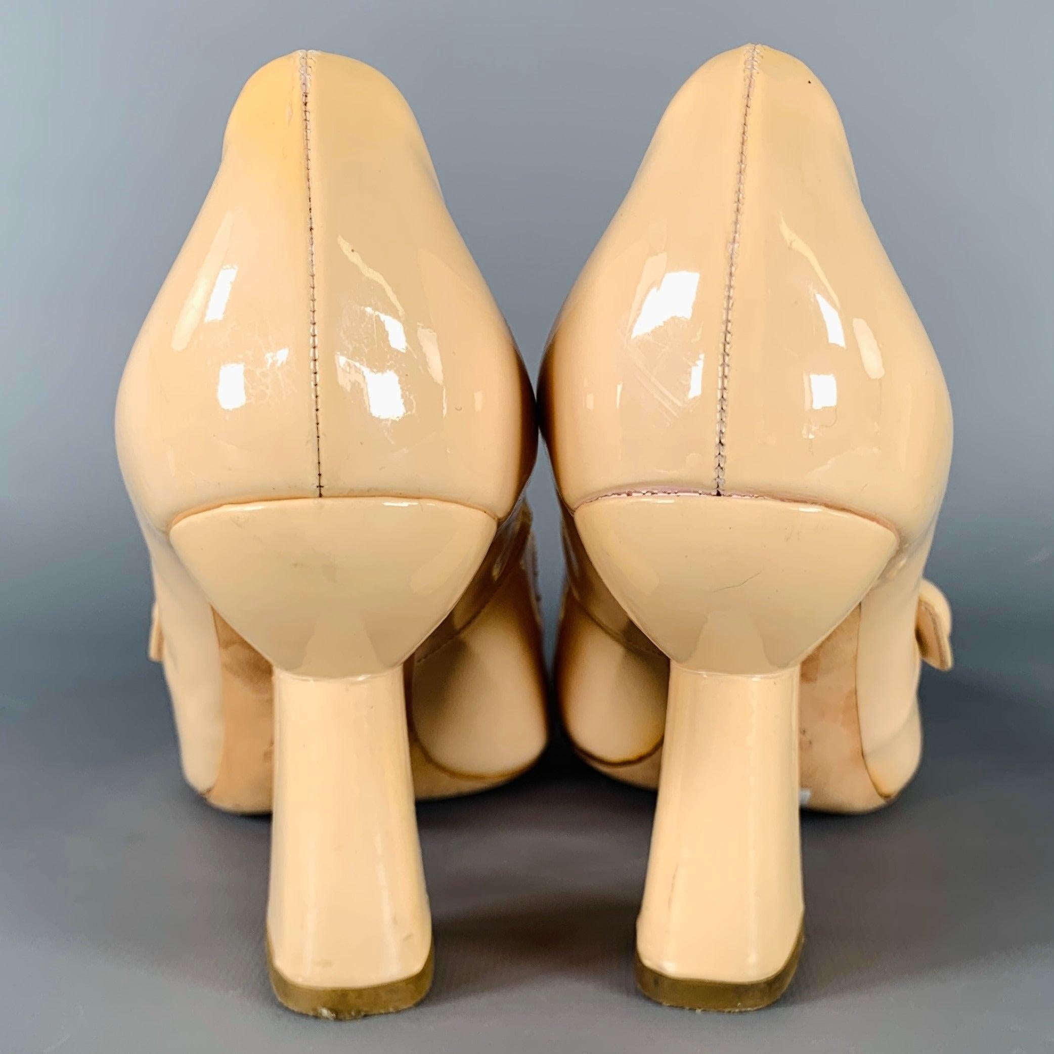 Beige MIU MIU Size 8 Nude Patent Leather Mary Jane Pumps