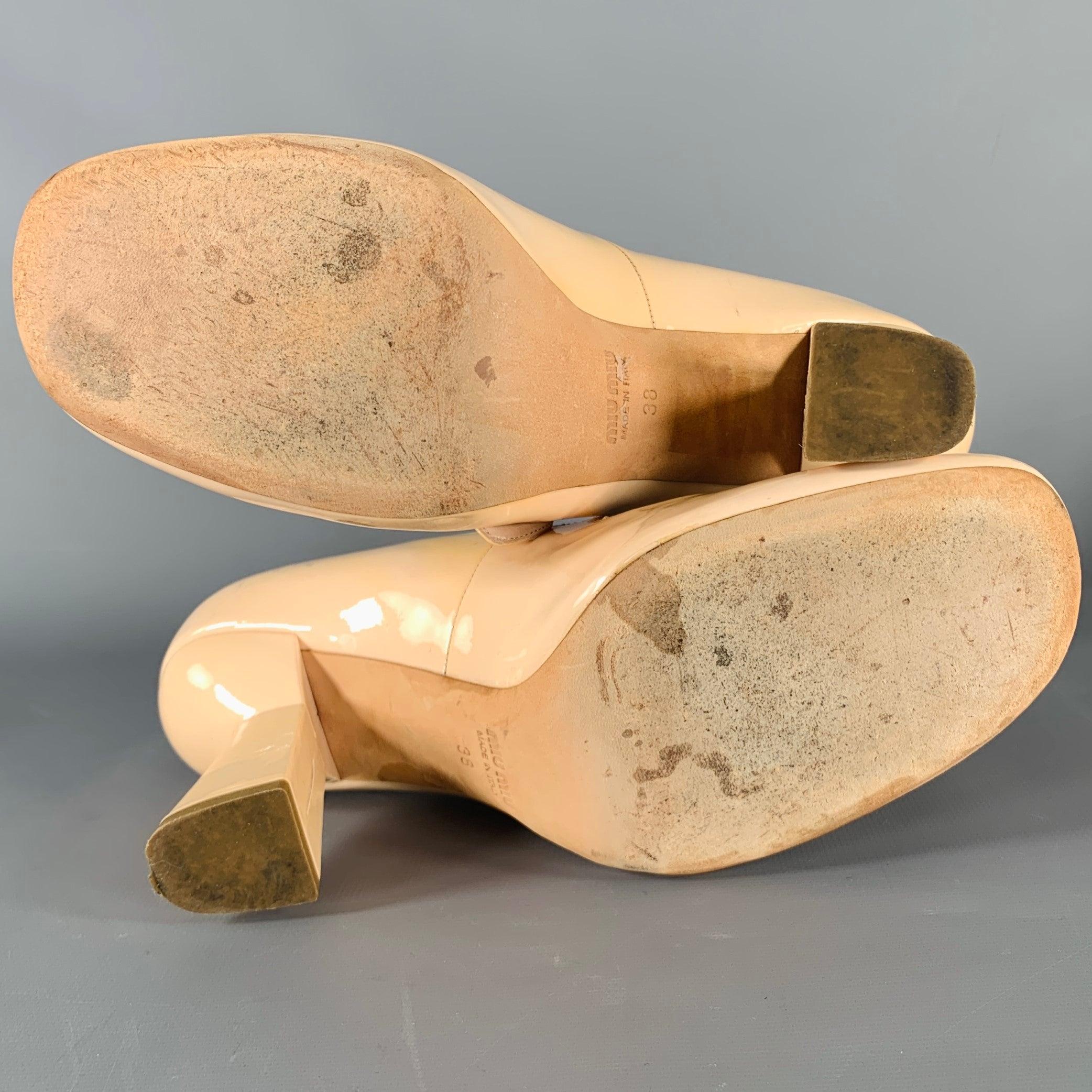 MIU MIU Size 8 Nude Patent Leather Mary Jane Pumps 1