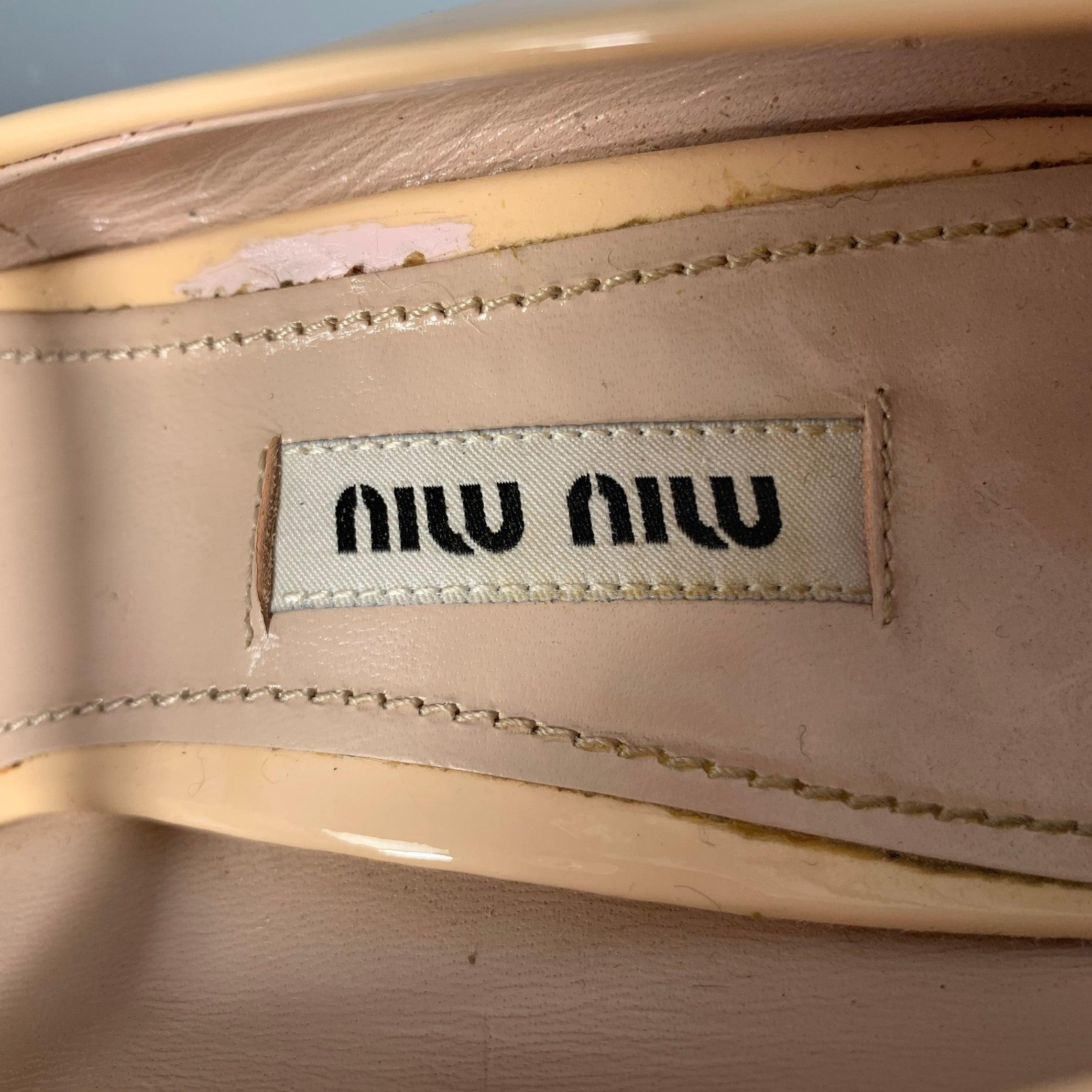 MIU MIU Size 8 Nude Patent Leather Mary Jane Pumps 2