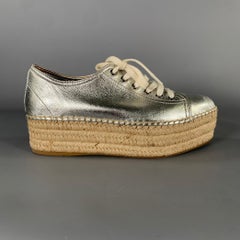 MIU MIU Size 8 Silver Espadrille Platform Sneakers