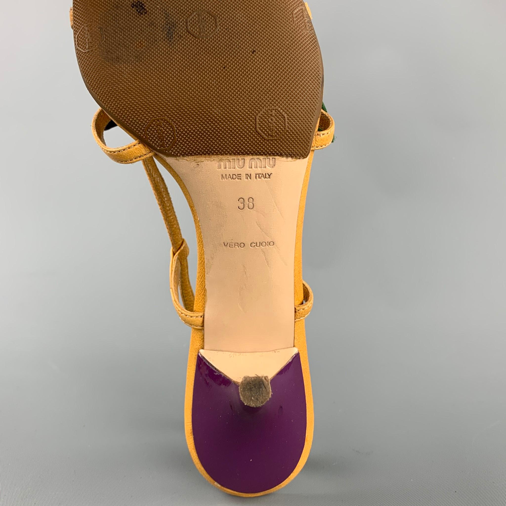 MIU MIU Sandali in pelle con fiori applicati color senape misura 8,5 2