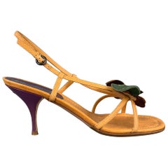 MIU MIU Size 8.5 Mustard Flower Applique Leather Slingback Sandals