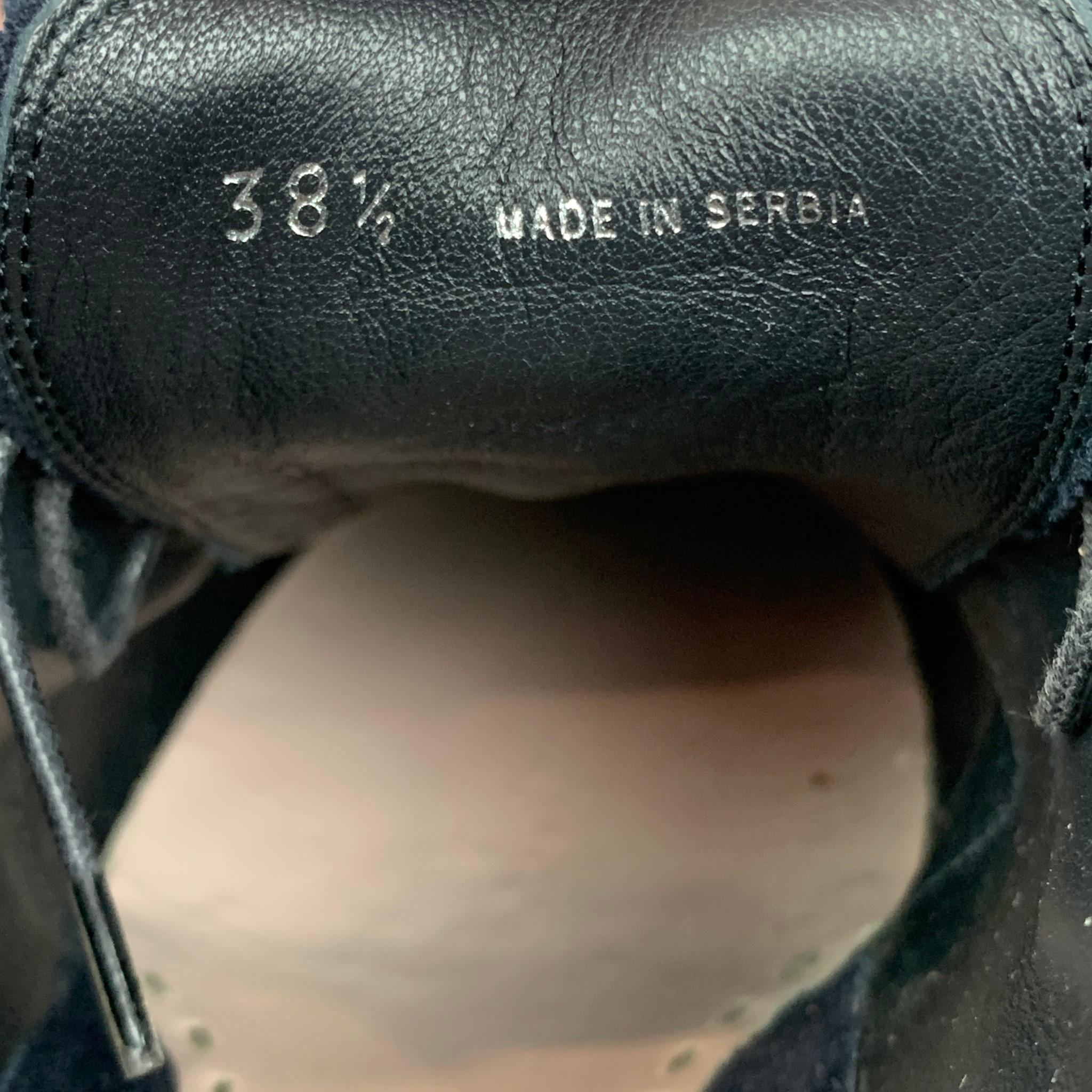 Black MIU MIU Size 8.5 Navy & Brown Suede Oxford Wedge Laces Shoes