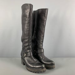 MIU MIU Size 9 Black Leather Pebble Grain Side Zipper Boots
