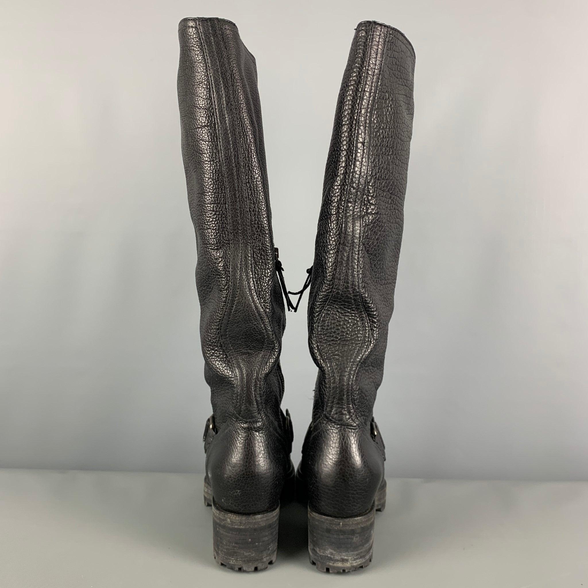 MIU MIU Size 9 Black Leather Pebble Grain Side Zipper Boots In Excellent Condition In San Francisco, CA