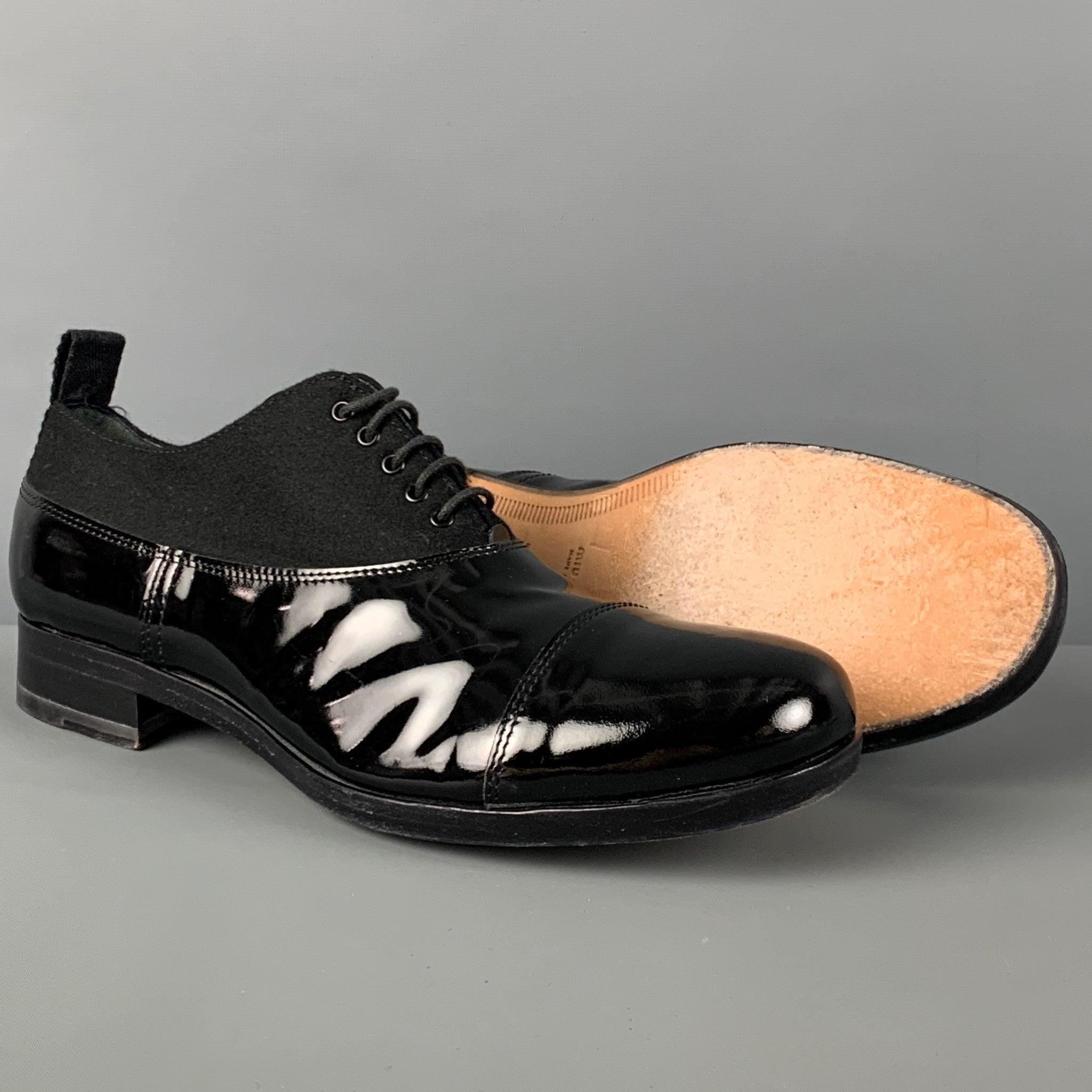 MIU MIU Size 9 Black Mixed Materials Leather Shoes In Good Condition For Sale In San Francisco, CA