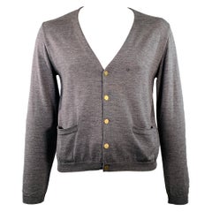 MIU MIU Size L Grey Wool Two Pockets Button Down Cardigan