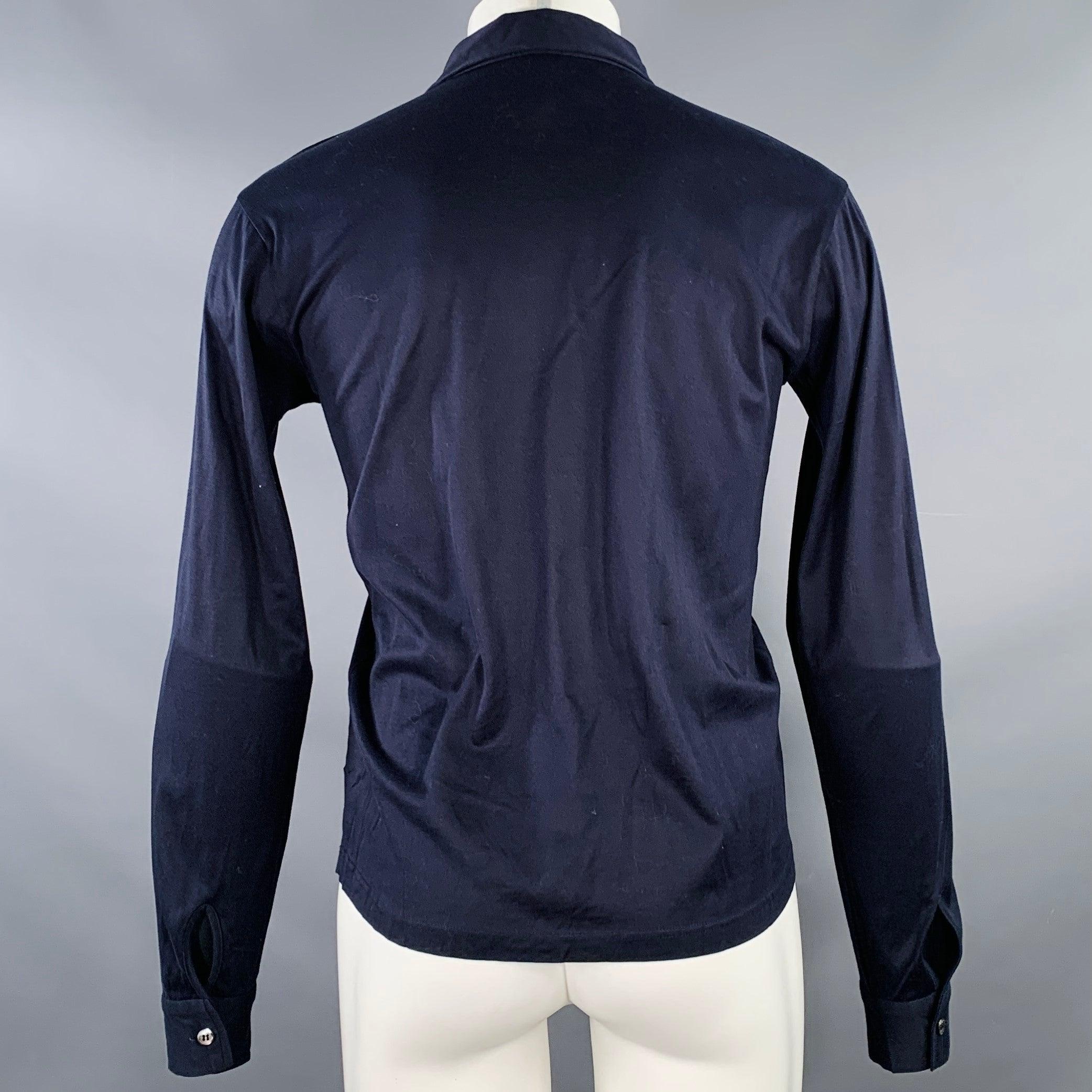 Black MIU MIU Size S Navy Cotton Pointed Collar Long Sleeve Shirt