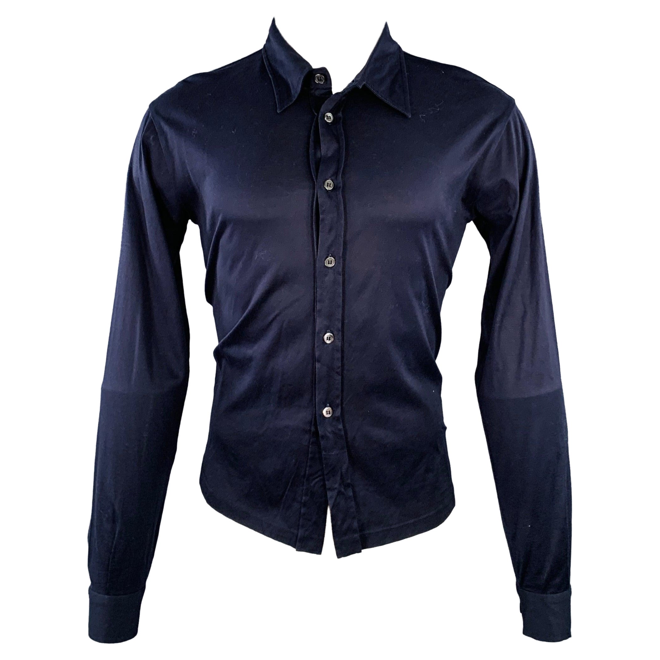 MIU MIU Size S Navy Cotton Pointed Collar Long Sleeve Shirt