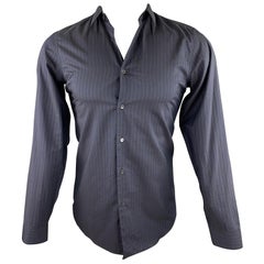 MIU MIU Size S Navy Stripe Cotton Button Up Long Sleeve Shirt