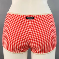 MIU MIU Taille S Short vichy rouge crème à taille élastique