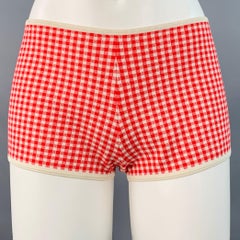 MIU MIU Größe S Rot Creme Viskose Gingham Elastischer Bund Shorts