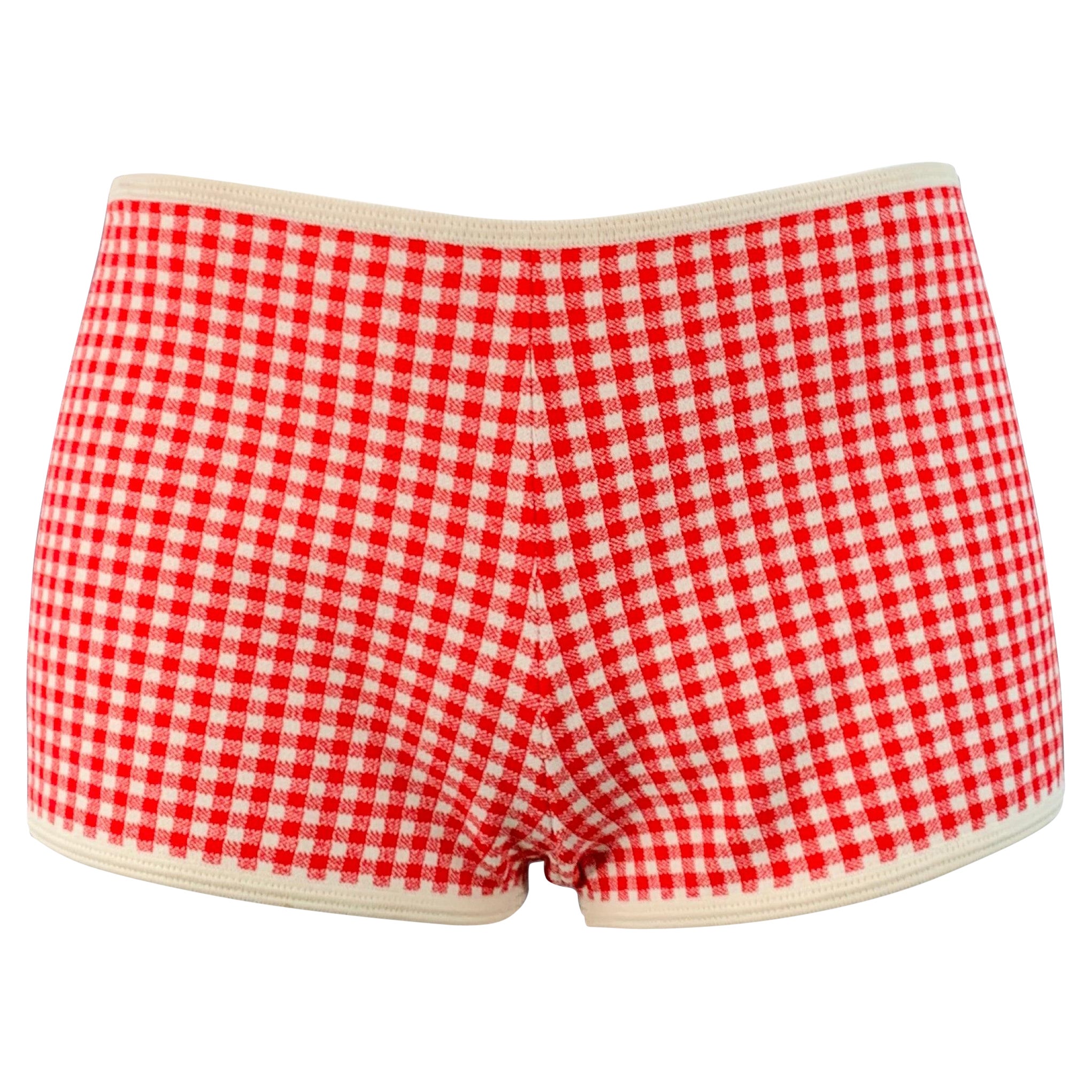 MIU MIU Größe S Rot Creme Viskose Gingham Elastischer Bund Shorts im Angebot