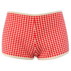 MIU MIU Size S Red Cream Viscose Gingham Elastic Waistband Shorts