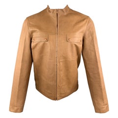 MIU MIU Size S Tan Textured Leather High Collar FLap Pocket Jacket