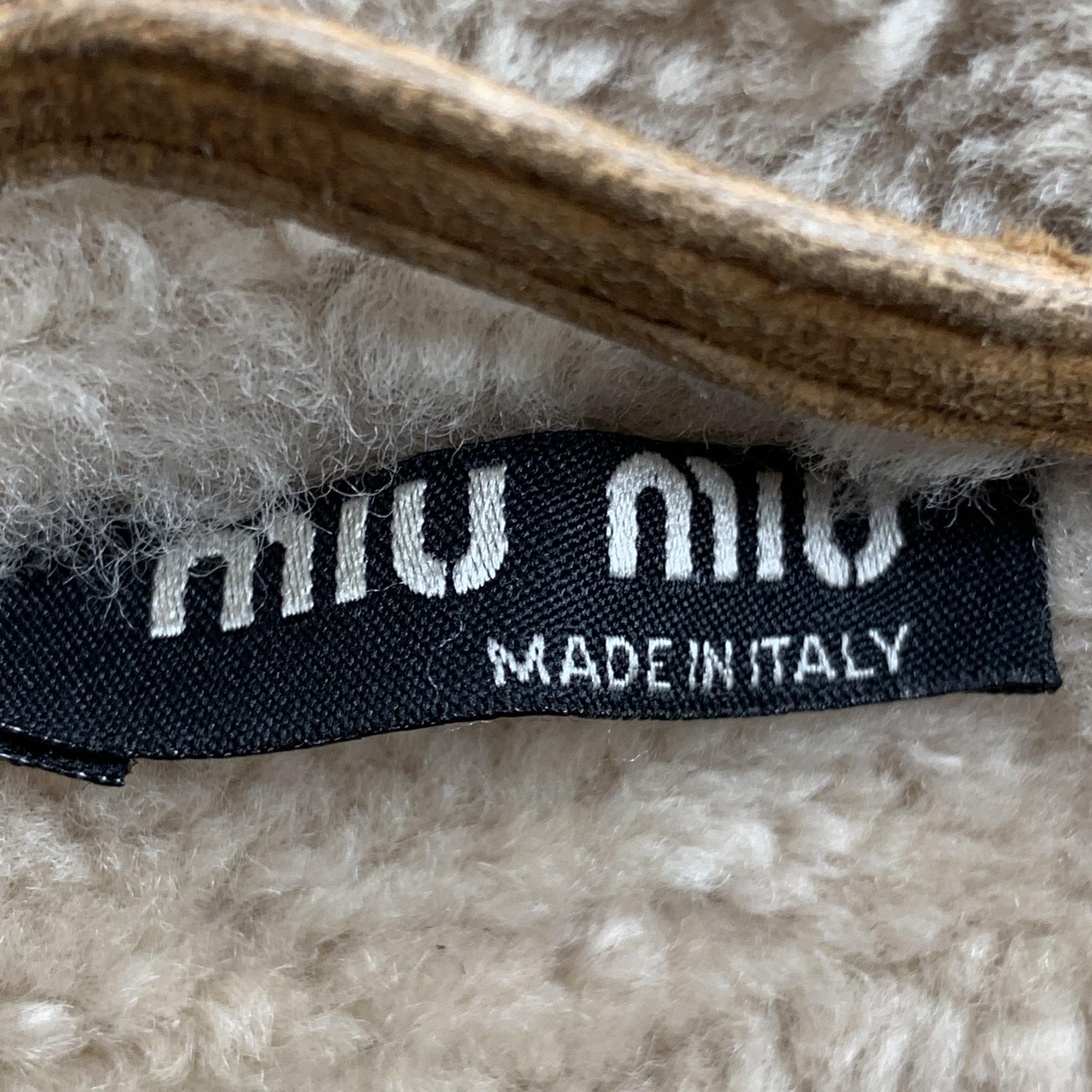 Men's MIU MIU Size US 36 / IT 46 Tan Distressed Shearling Biker Jacket