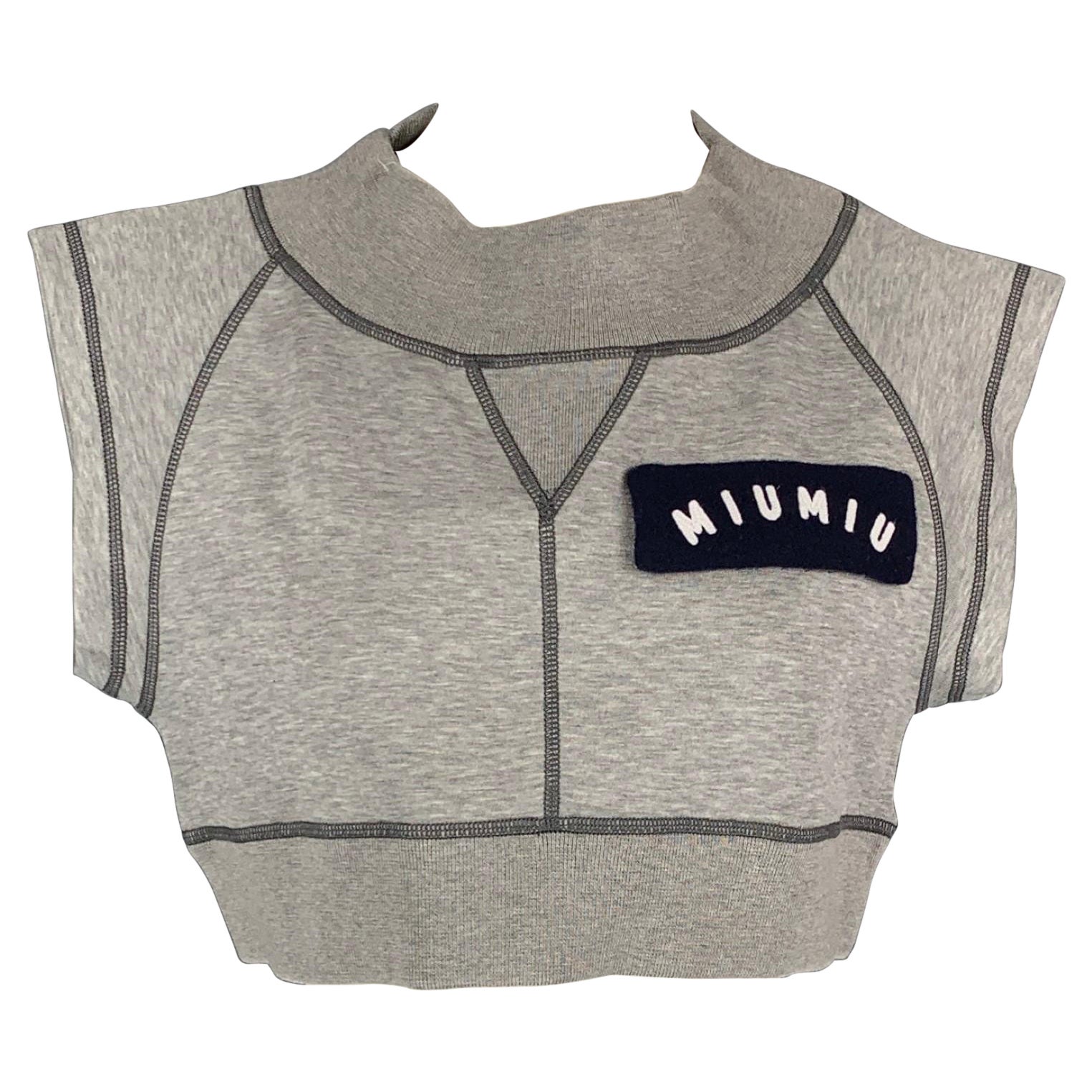 MIU MIU Size XS Gray Ribbed Cotton Fleece Top