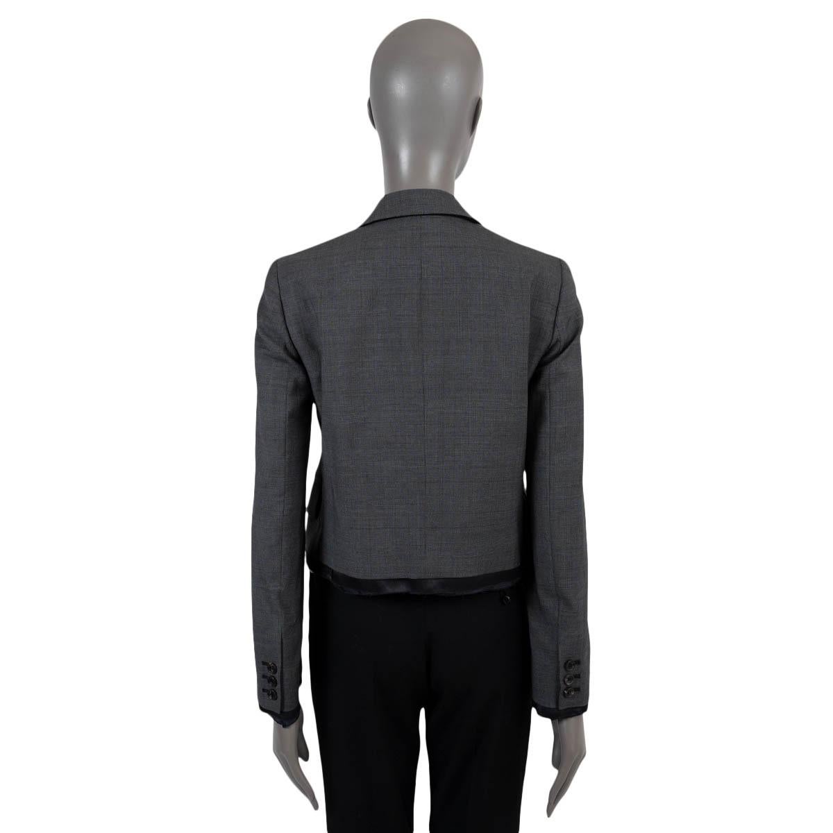 MIU MIU Slate grey wool 2022 LAYERED CROPPED Blazer Jacket 42 L In Excellent Condition For Sale In Zürich, CH